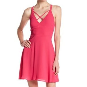 Lush Cerise Hot Pink Peacock Mini Dress, S
